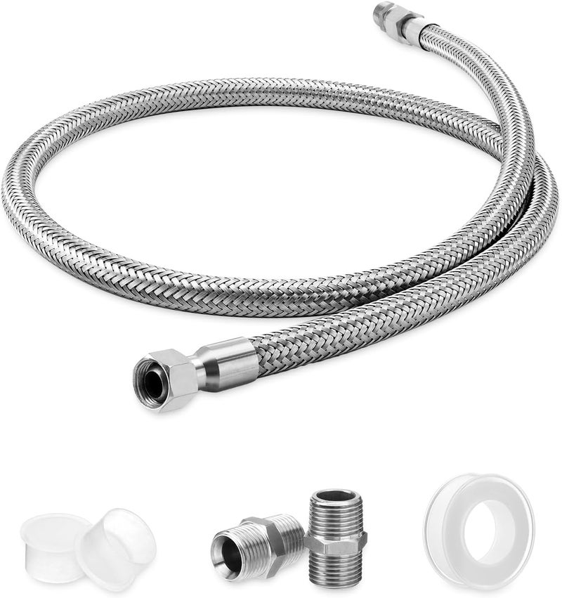 Turnirace طقم خرطوم قفز لضاغط الهواء 1/2" × 60" - نهايات دوارة 1/2" ذكر NPT إلى 1/2" ذكر NPT - 450 PSI، 750°F من الفولاذ المقاوم للصدأ مضفر - درجة صناعية - Image 1